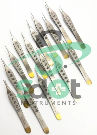15 Pcs Adson Tissue & Dressing Plastic Surgery Forceps w/ Fenestrated Gold Handle By SdOt Instruments