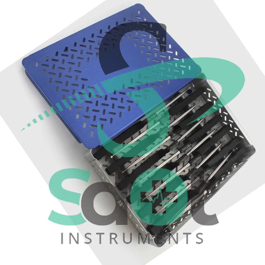 Cervical Bayonet Style Curettes With Aluminum Box 13 PCs Set Neurosurgery By SdOt Instruments