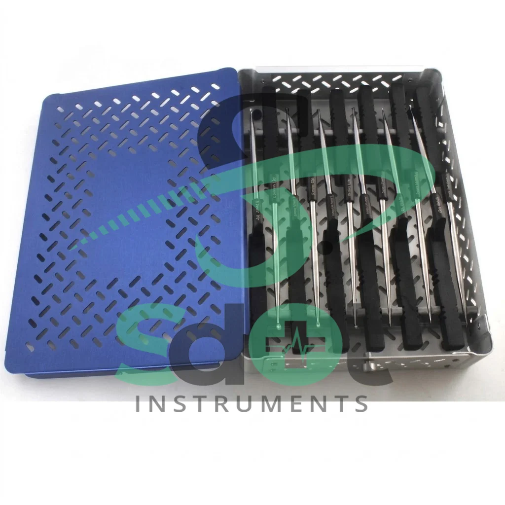 Cervical Bayonet Style Curettes with Aluminum Box 13 PCs Set Neurosurgery Instar By SdOt Instruments